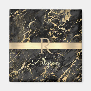Schwarze und goldene Marmor, Goldbarren, DIY-Name Magnet