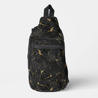 Schwarze und goldene marmorierte Schultiertasche Crossbody Bag