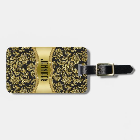 Schwarze und goldene MetallflorDamasken, nach Maß  Gepäckanhänger (Vorderseite horizontal)