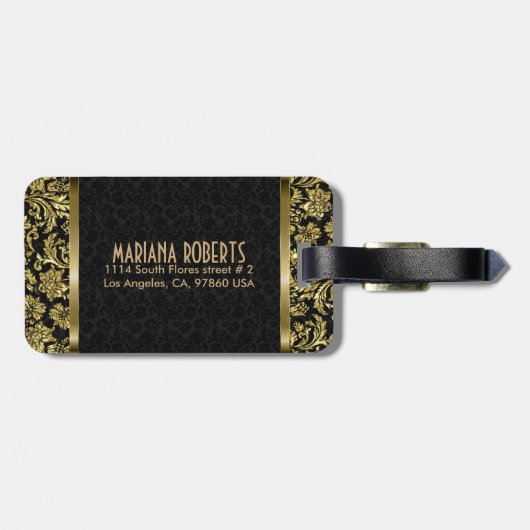 Schwarze und goldene MetallflorDamasken, nach Maß Gepäckanhänger (Rückseite horizontal)