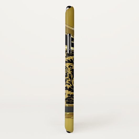 Schwarze und goldene Metallic-Look BlumenDamaskus Case-Mate iPhone Hülle (Hinten/Rechts)