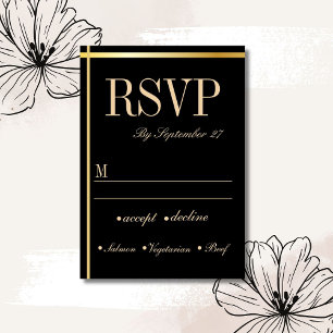 Schwarze und goldene metallische Minimalantwort RSVP Karte