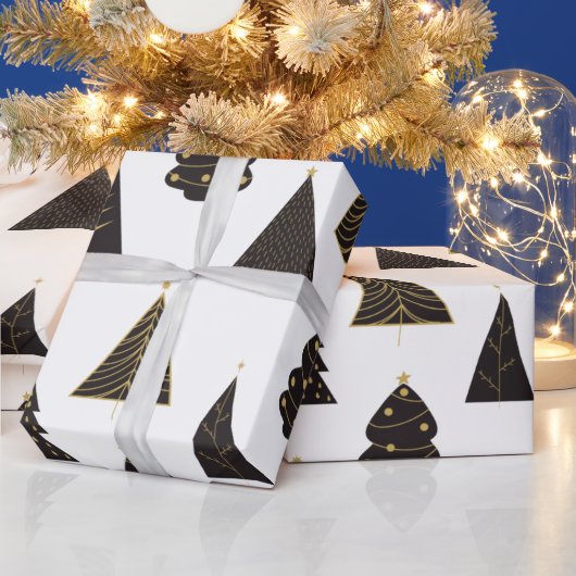 Schwarze und goldene Minimalistische Weihnachtsbau Geschenkpapier (Feiertage)