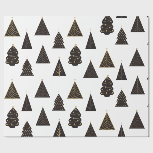 Schwarze und goldene Minimalistische Weihnachtsbau Geschenkpapier (Flach)