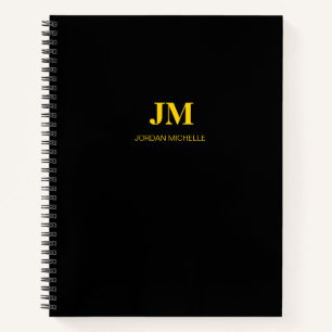 Schwarze und goldene Monogramm-Initialen Spiralblo Notizblock