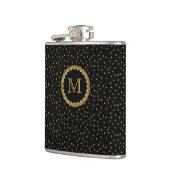 Schwarze und goldene Monogramm-Sparkles Flachmann (Links)