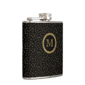 Schwarze und goldene Monogramm-Sparkles Flachmann (Rechts)