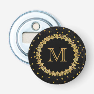 Schwarze und goldene Monogramm-Sparkles Flaschenöffner