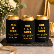 Schwarze und goldene Mr & Mrs Hochzeit