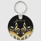 Schwarze und goldene Musiknoten Schlüsselanhänger (Rückseite)