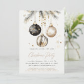 Schwarze und goldene Ornamente Baubles Weihnachtsf Einladung (Stehend Vorderseite)