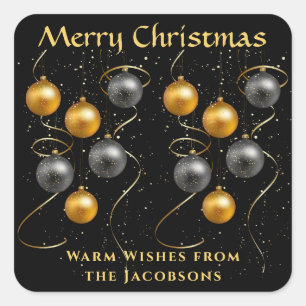 Schwarze und goldene Ornamente Frohe Weihnachten Quadratischer Aufkleber