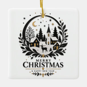 Schwarze und goldene Papier geschnittene Dorfkeram Keramikornament