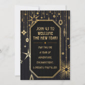 Schwarze und goldene Party Einladung für das neue  (Vorderseite)