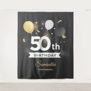 Schwarze und goldene Party-Tapete Hintergrundbanne Wandteppich