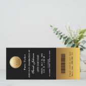 Schwarze und goldene Party-Ticket-Einladung Einladung (Stehend Vorderseite)