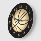 Schwarze und goldene Personalisierte Basketballmau Große Wanduhr (Winkel)
