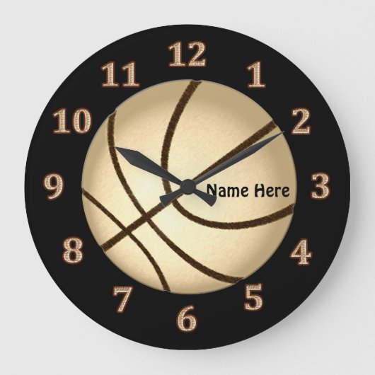 Schwarze und goldene Personalisierte Basketballmau Große Wanduhr (Vorderseite)