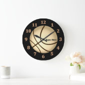 Schwarze und goldene Personalisierte Basketballmau Große Wanduhr (Zuhause)