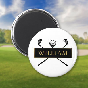 Schwarze und goldene personalisierte Namensgolfbal Magnet