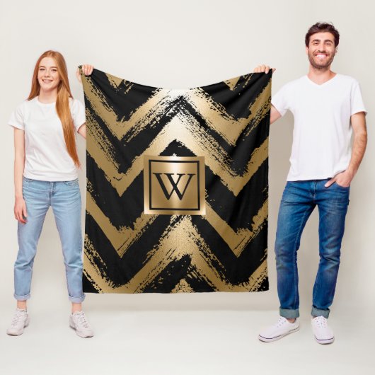 Schwarze und goldene Pinselstriche Fleecedecke (Beispiel)