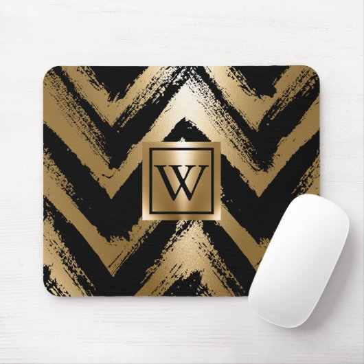 Schwarze und goldene Pinselstriche Mousepad (Mit Mouse)