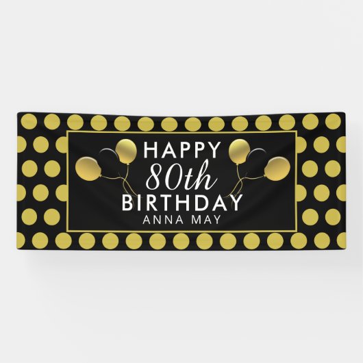 Schwarze und goldene Polka-Dots, 80. Geburtstag Banner (Horizontal)