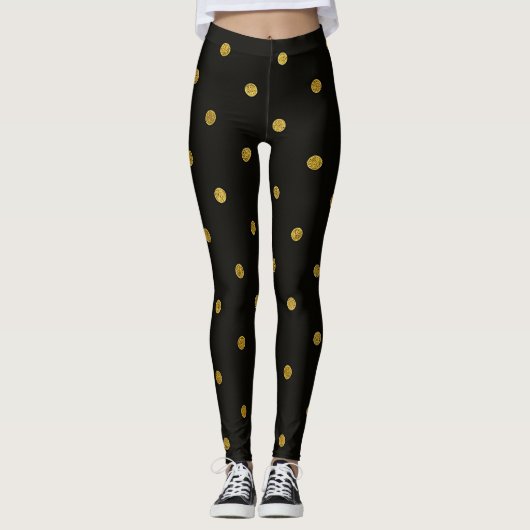 Schwarze und goldene Polka-Punkte Leggings (Vorderseite)