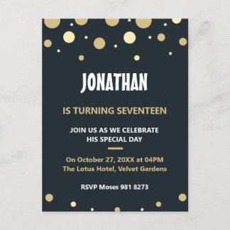 Schwarze und goldene Polka-Punkte-Muster Geburtsta Einladungspostkarte