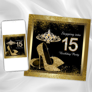 Schwarze und goldene Quinceanera Einladung
