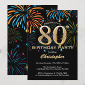 Schwarze und goldene Rainbow-Feuerwerke zum 80. Ge Einladung (Vorne/Hinten)