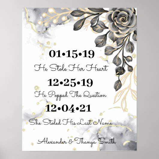 Schwarze und goldene Rose Bestes Hochzeitspender Poster (Vorne)