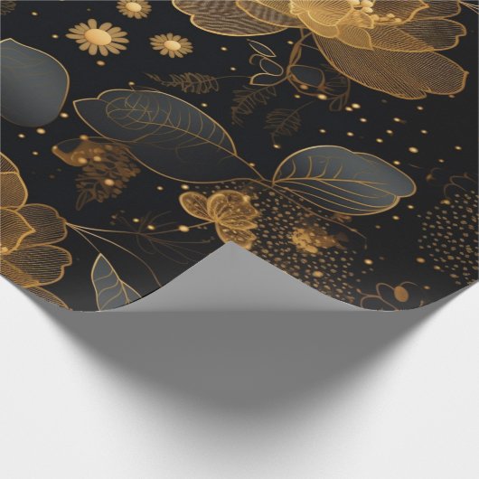 Schwarze und goldene Rose Geschenkpapier (Ecke)
