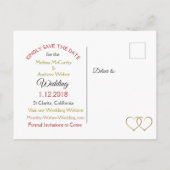 Schwarze und goldene Rote Rose Save the Date Postk Ankündigungspostkarte (Rückseite)