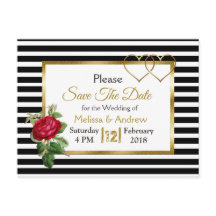 Schwarze und goldene Rote Rose Save the Date Postk