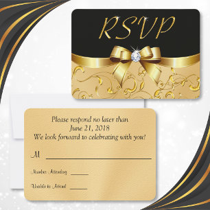 Schwarze und goldene RSVP-Karten, anpassbar, Ihr T RSVP Karte