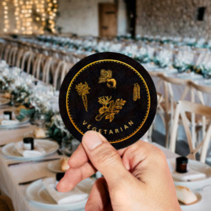 Schwarze und goldene schicke vegetarische Hochzeit Runder Aufkleber