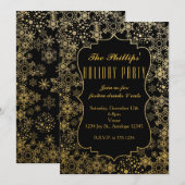 Schwarze und goldene Schneeflocken Moderne Einladu Einladung (Vorne/Hinten)