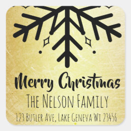 Schwarze und goldene Schneeflocken Personalisierte Quadratischer Aufkleber