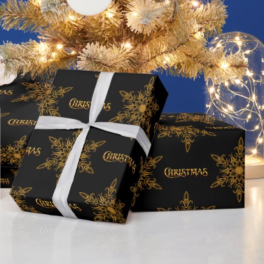 Schwarze und goldene Schneeflocken Weihnachten Geschenkpapier (Feiertage)