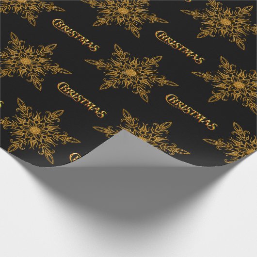 Schwarze und goldene Schneeflocken Weihnachten Geschenkpapier (Ecke)