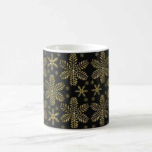 Schwarze und goldene Schneeflocken Weihnachten Tas Kaffeetasse (Mittel)