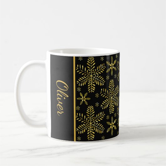 Schwarze und goldene Schneeflocken Weihnachten Tas Kaffeetasse (Links)