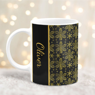 Schwarze und goldene Schneeflocken Weihnachten Tas Kaffeetasse