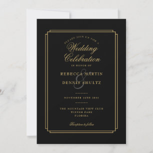 Schwarze und goldene Schrift Art Deco Hochzeit Einladung