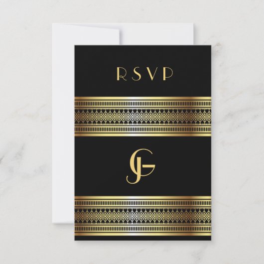 Schwarze und goldene schwule/lesbische Hochzeitska RSVP Karte (Vorderseite)