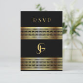 Schwarze und goldene schwule/lesbische Hochzeitska RSVP Karte (Stehend Vorderseite)