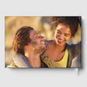 Schwarze und goldene Signature-Script-Foto-Hochzei Gästebuch (Rückseite)