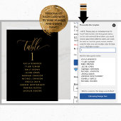 Schwarze und goldene Sitzplakatkarten mit Gästenna