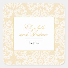 Schwarze und goldene Spitzen Elegante Script-Hochz Quadratischer Aufkleber